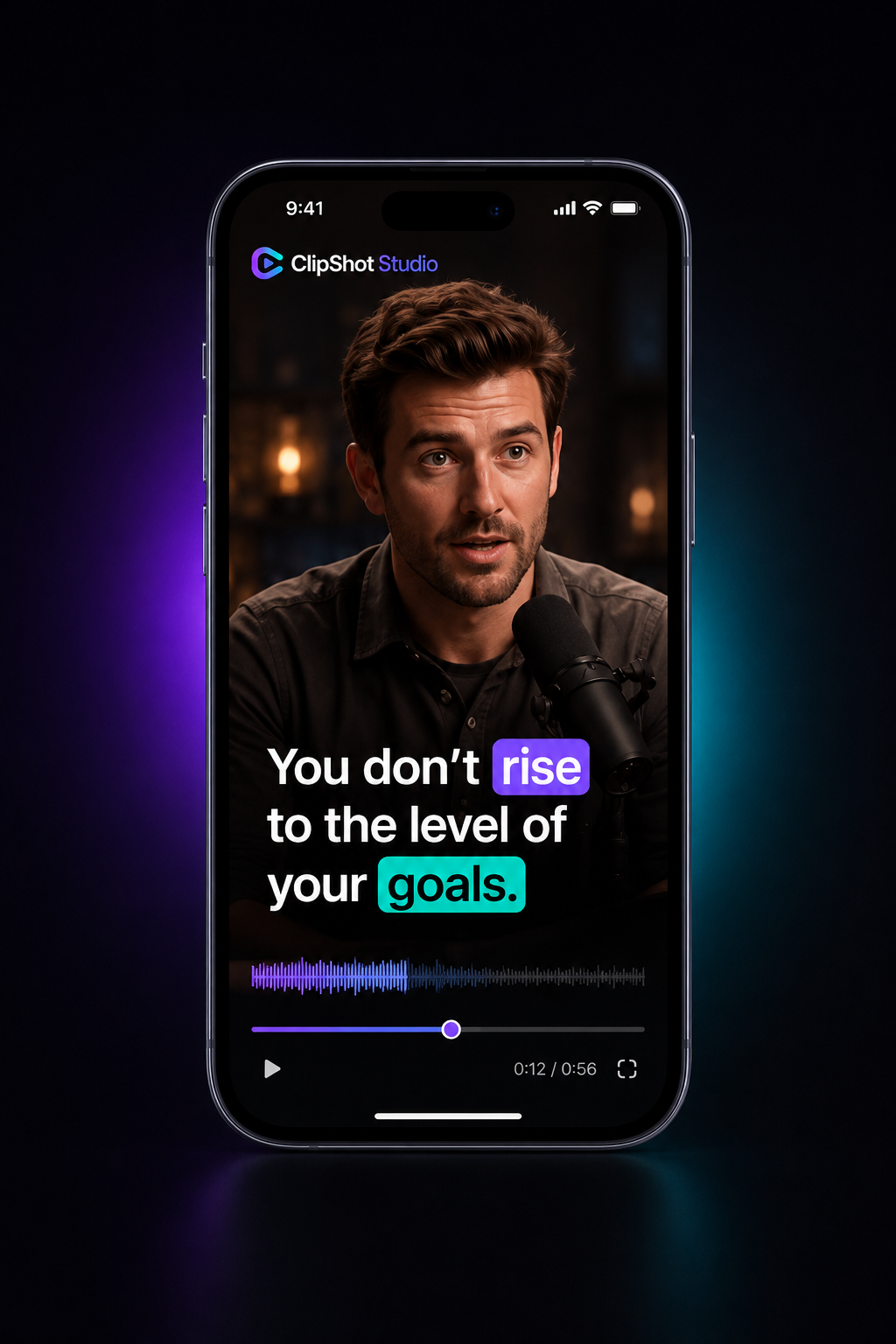 Vertical clip on a phone with word-by-word karaoke captions